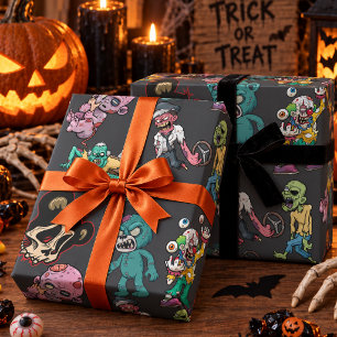 Funny Creepy Cartoon Monster Halloween Wrapping Paper