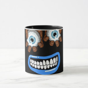 Funny Creepy Monster Face Black Coffee Mug Carto