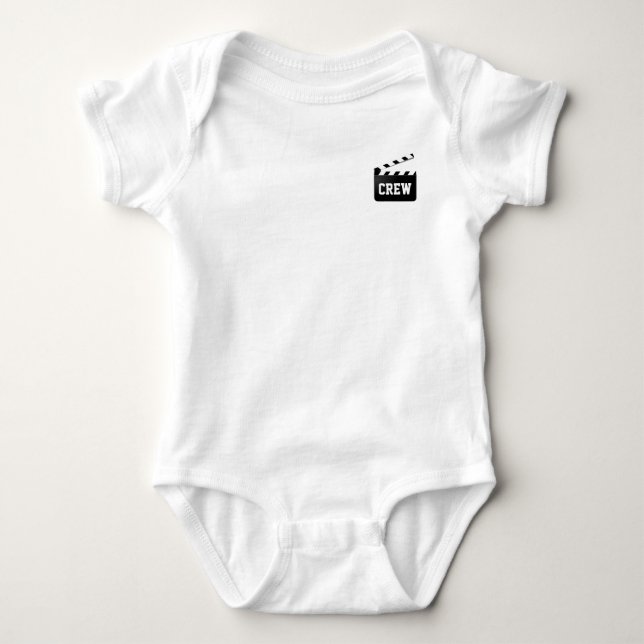 Funny Crew Typography Black White Clapperboard Baby Bodysuit (Front)