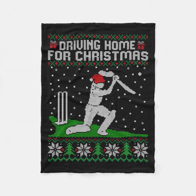 Funny Cricket Player Driving Home For Christmas Sw Fleece Blanket (Front)