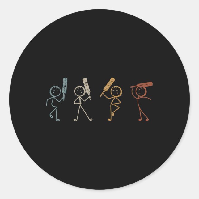 Funny Cricket Stick Figure Funny Cricketer Cricket Classic Round Sticker (Front)