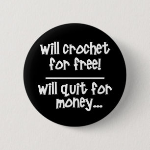 Funny crochet 6 cm round badge