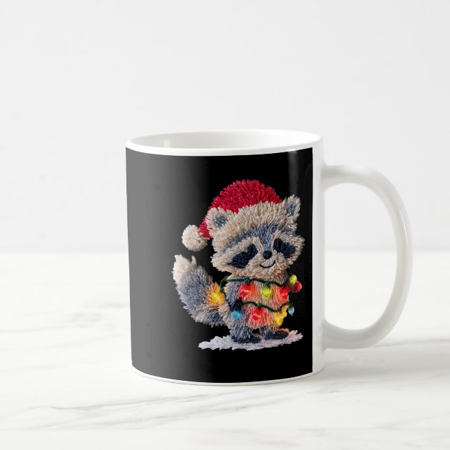 Funny Crochet Christmas Raccoon Xmas Lights Girly  Coffee Mug (Right)