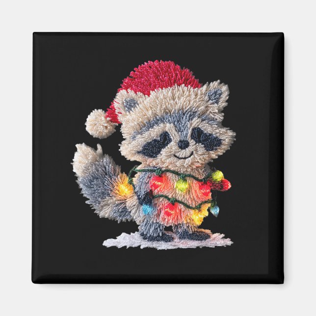 Funny Crochet Christmas Raccoon Xmas Lights Girly  Magnet (Front)