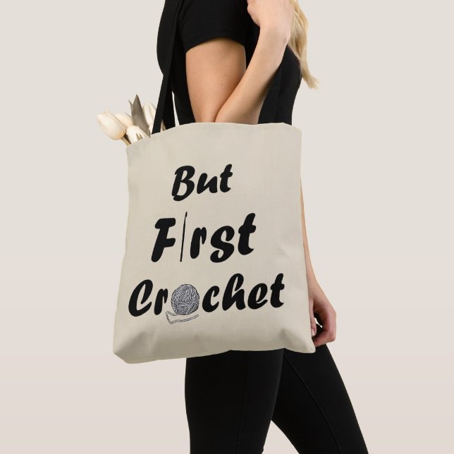 Funny crochet quote knitting saying gift tote bag (Close Up)