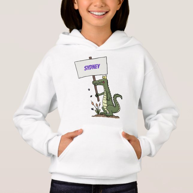 Funny crocodile aligator with sign cartoon (Front)