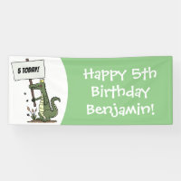 Funny crocodile aligator with sign cartoon