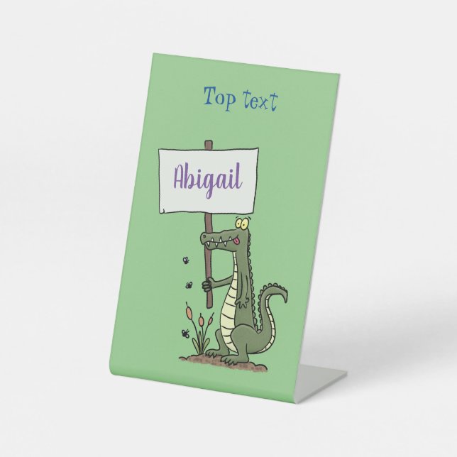 Funny crocodile aligator with sign cartoon (Front)
