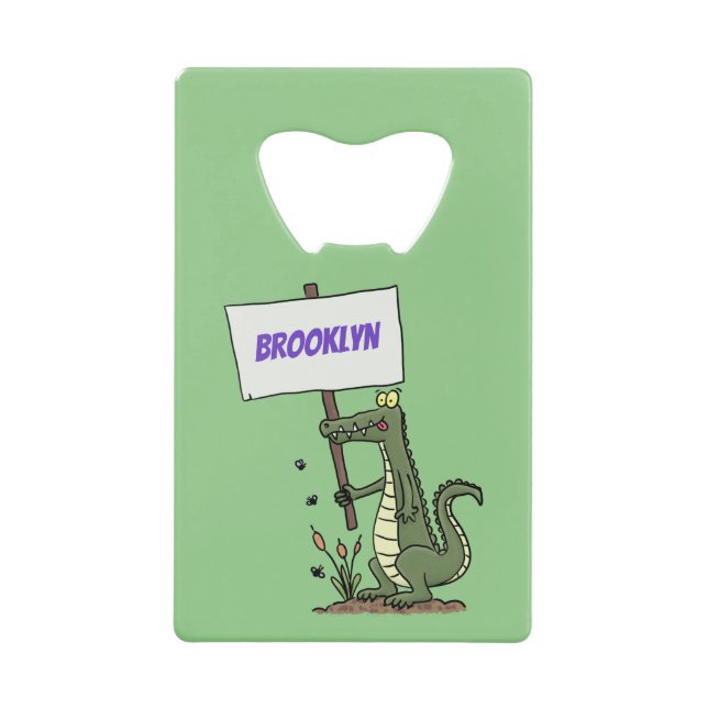 Funny crocodile aligator with sign cartoon (Front)