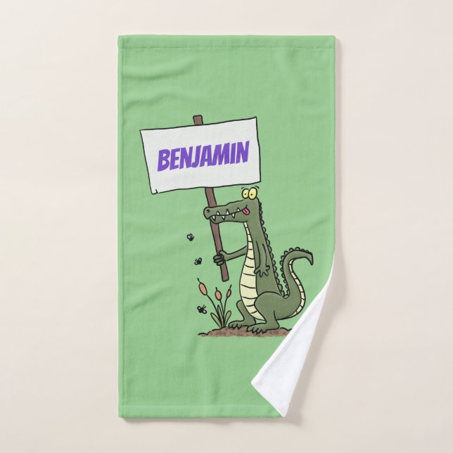 Funny crocodile aligator with sign cartoon bath towel set (Hand Towel)