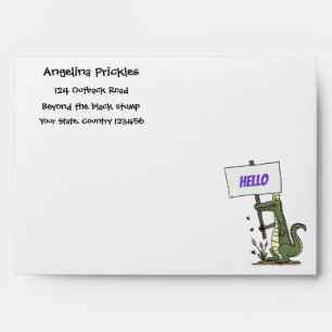 Funny crocodile aligator with sign cartoon envelope