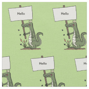 Funny crocodile aligator with sign cartoon fabric