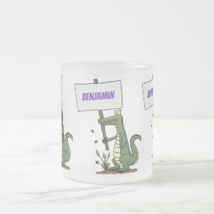 Funny crocodile aligator with sign cartoon frosted glass coffee mug