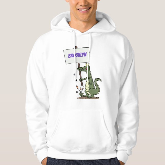 Funny crocodile aligator with sign cartoon hoodie (Front)