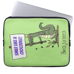 Funny crocodile aligator with sign cartoon laptop sleeve