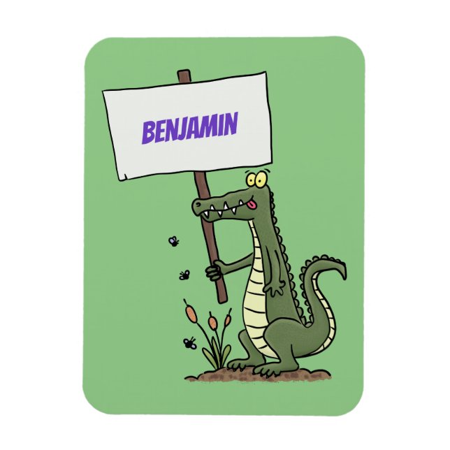 Funny crocodile aligator with sign cartoon magnet (Vertical)