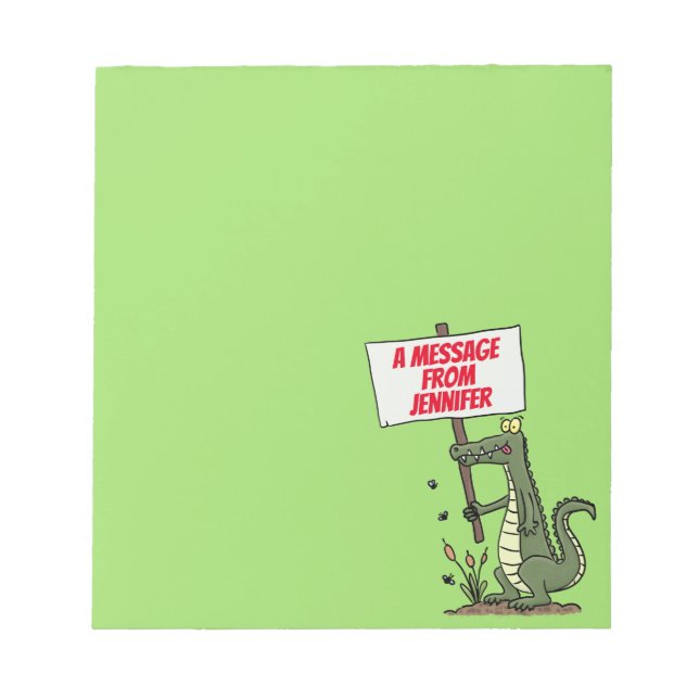 Funny crocodile aligator with sign cartoon notepad (Front)