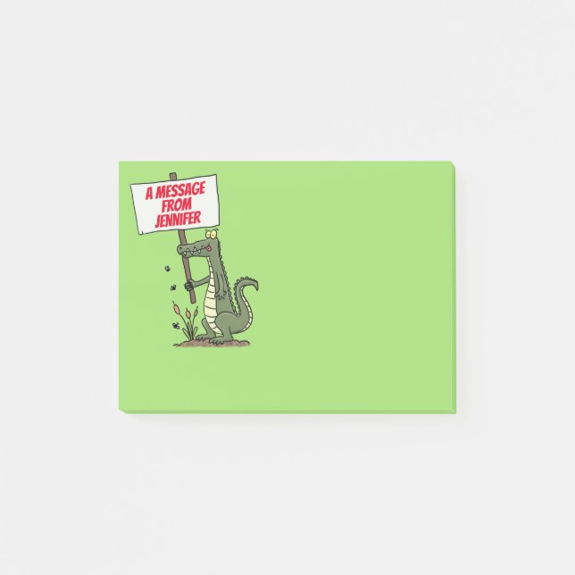 Funny crocodile aligator with sign cartoon post-it notes (Front)