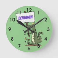 Funny crocodile aligator with sign cartoon round c