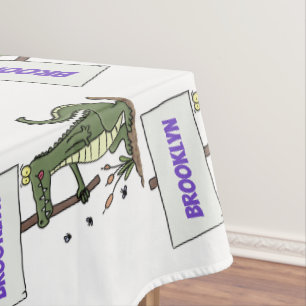 Funny crocodile aligator with sign cartoon tablecloth