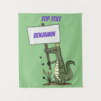 Funny crocodile aligator with sign cartoon