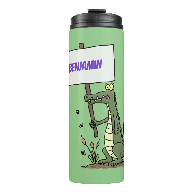 Funny crocodile aligator with sign cartoon thermal tumbler (Front)