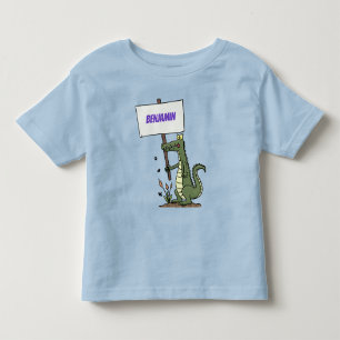 Funny crocodile aligator with sign cartoon toddler T-Shirt