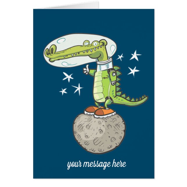 funny crocodile astronaut in space cartoon (Front)