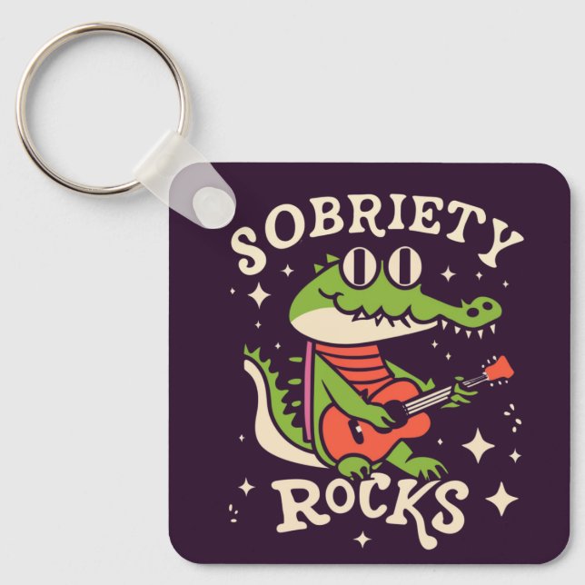 Funny Crocodile Cartoon Sobriety Rocks Custom Key Ring (Front)