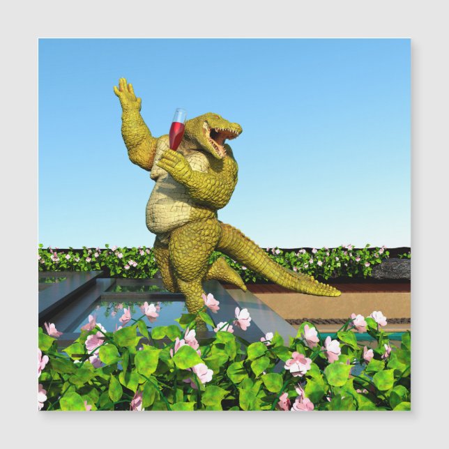 Funny Crocodile Champagne Pool Party Art (Front)