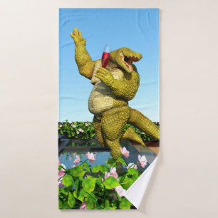 Funny Crocodile Champagne Pool Party Art Bath Towel