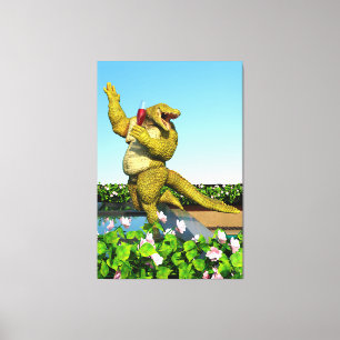 Funny Crocodile Champagne Pool Party Art Canvas Print