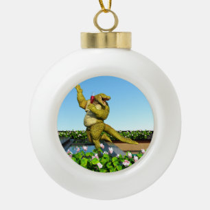 Funny Crocodile Champagne Pool Party Art Ceramic Ball Christmas Ornament
