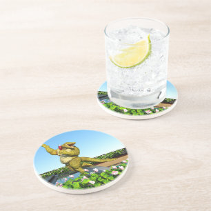 Funny Crocodile Champagne Pool Party Art Coaster