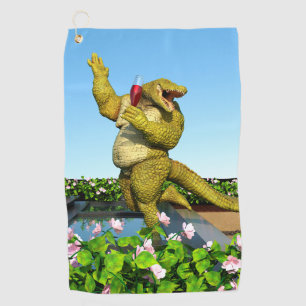Funny Crocodile Champagne Pool Party Art Golf Towel