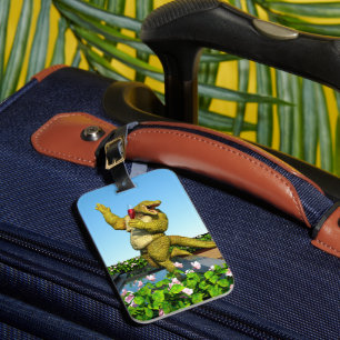 Funny Crocodile Champagne Pool Party Art Luggage Tag