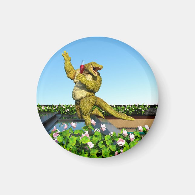 Funny Crocodile Champagne Pool Party Art Magnet (Front)