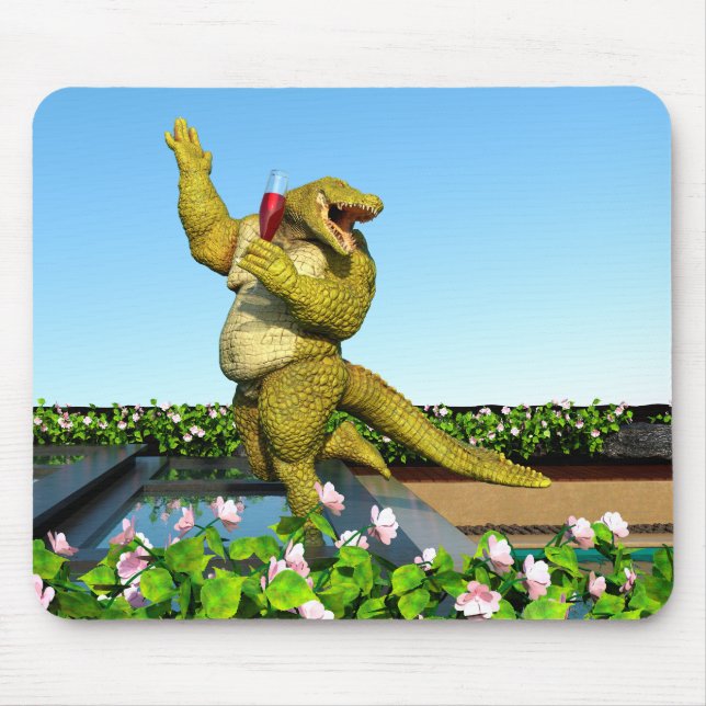 Funny Crocodile Champagne Pool Party Art Mouse Mat (Front)