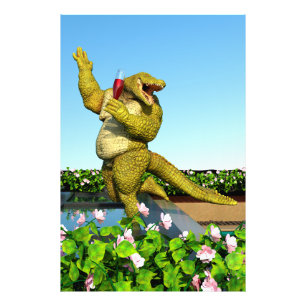 Funny Crocodile Champagne Pool Party Art Photo Print