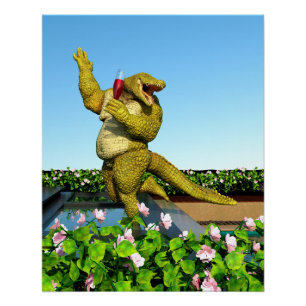 Funny Crocodile Champagne Pool Party Art Poster