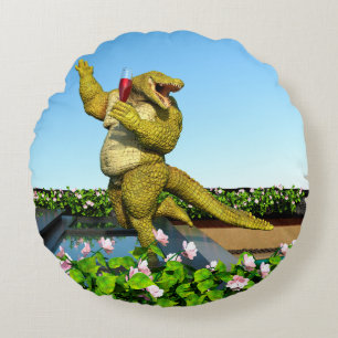 Funny Crocodile Champagne Pool Party Art Round Cushion