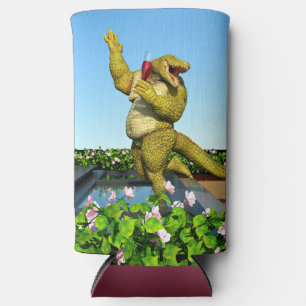 Funny Crocodile Champagne Pool Party Art Seltzer Can Cooler