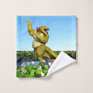 Funny Crocodile Champagne Pool Party Art Wash Cloth