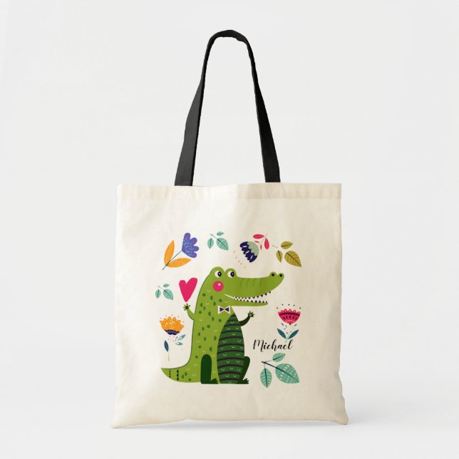 Funny Crocodile | Custom Name Gift Tote Bag (Front)
