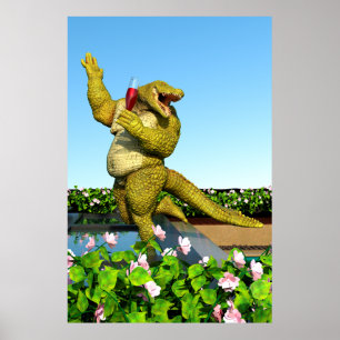 Funny Crocodile Drinking Champagne Poster