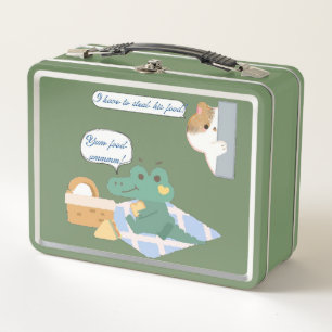 Funny Crocodile Picnic Comic Green Metal Lunch Box
