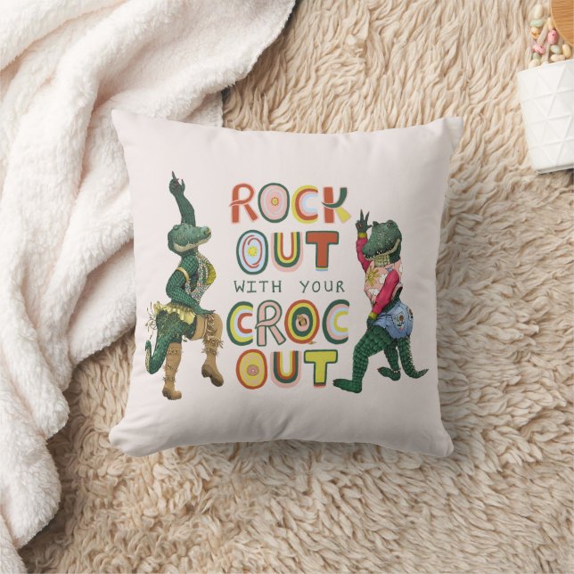 Funny Crocodile Pun Rock Out With Your Croc Out Cushion (Blanket)