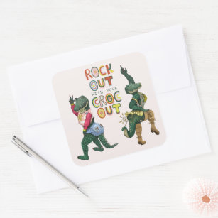 Funny Crocodile Pun Rock Out With Your Croc Out Square Sticker