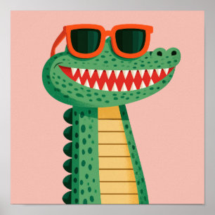 Funny Crocodile Sunglasses Cute Cartoon Animal Poster