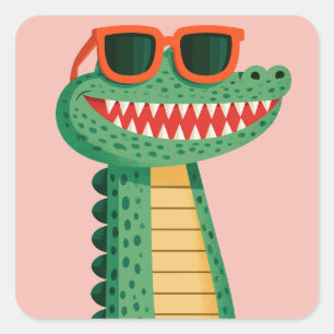 Funny Crocodile Sunglasses Cute Cartoon Animal Square Sticker